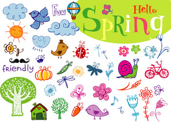 Hand drawn vintage spring elements set Royalty Free Vector