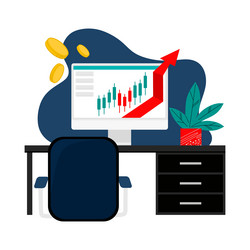 Trader desktop with charts on the monitor trading vector