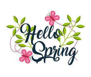 Hello spring floral branches butterflies vector