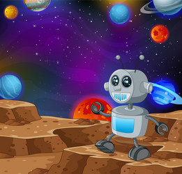 cool robot in mars surface space with other vector image