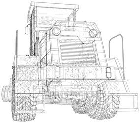 Heavy equipment vehicle grader wire-frame vector