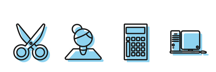 Set line calculator scissors teacher and computer vector
