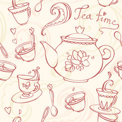 teatime seamless pattern with teapot and mugs vector image