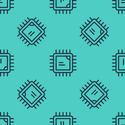 black line computer processor with microcircuits vector