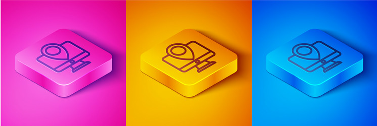 isometric line computer monitor and folded map vector image