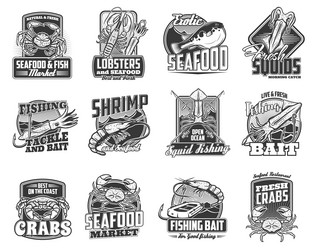 seafood fishing ocean and sea fish catch icons Vector Image