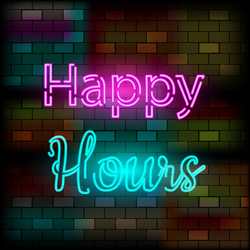 happy hour neon sign design template Vector Image