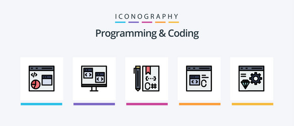 programming and coding line filled 5 icon pack vector image