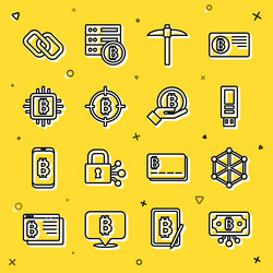 set line bitcoin with circuit blockchain vector image