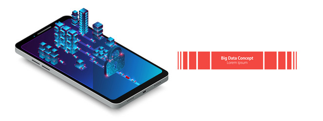 isometric mobile phone ig data flow processing vector image