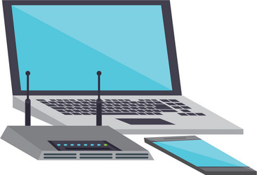 laptop and smartphone with wifi router device vector image