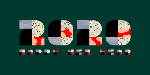 happy new year 2020 with scribbles and patterns vector image