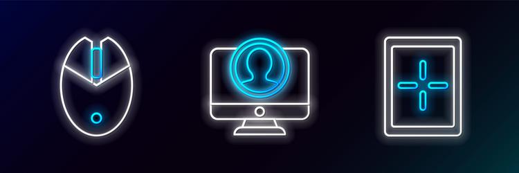 set line tablet computer mouse gaming and create vector image