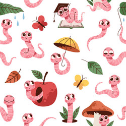 soil worm characters seamless pattern funny vector image
