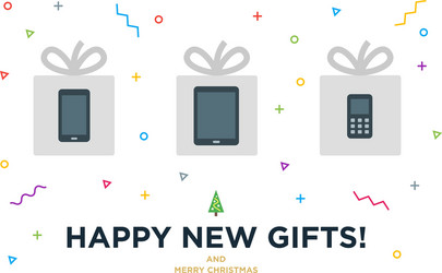 happy new gifts christmas card with gadget vector