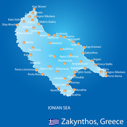island of zakynthos in greece map vector image