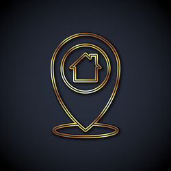Gold line map pointer with house icon isolated vector