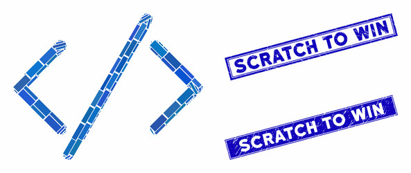 html code mosaic and grunge rectangle scratch vector