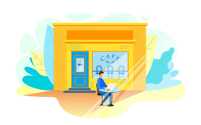 man using cafe wi-fi for browsing flat cartoon vector image