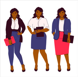 Set three office look for a attractive african vector