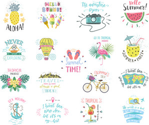 Set of summer color hand-lettering labels vector