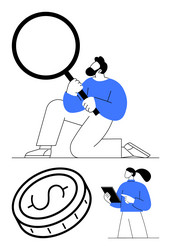 man examining with magnifying glass coin vector image