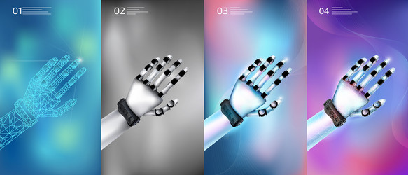 robot hands digital models on a bright abstract vector image