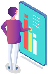 Man analyses digital report with data statistical vector