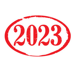 red stamp and text 2023 vector