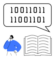 person contemplating binary code in speech bubble vector image