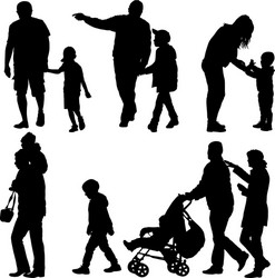 set black silhouettes family with pram on white Vector Image