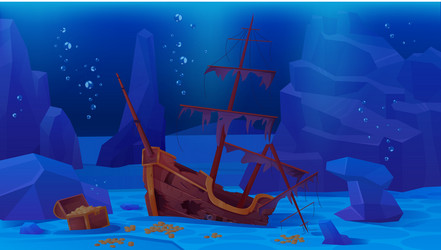 sunken pirate ship on sea or ocean bottom deep vector