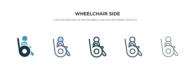 wheelchair side view icon in different style two vector