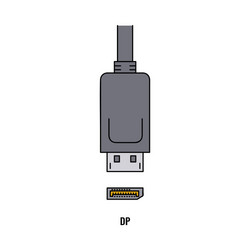 Dp computer connector cable and port icon sketch vector