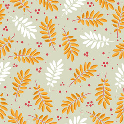 seamless pattern with rowan leaves and red dots vector image