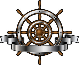 Retro ship steering wheel with sabers and compass Vector Image