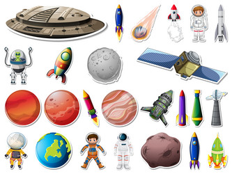 sticker set of outer space objects and astronauts vector image