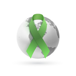 green ribbon with monochrome earth icon on white vector