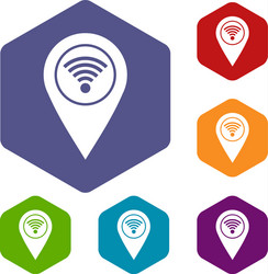 Map pin pointer with wi fi symbol icons set vector