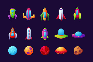 spaceships and planets galaxy cosmos alien vector