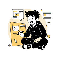 a young man designing web page mockup with ui vector image