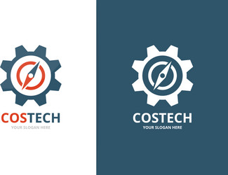 compass and gear logo combination vector