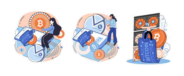 Cryptocurrency bitcoin mining metaphor blockchain vector