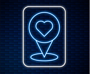 glowing neon line map pointer with heart icon vector image