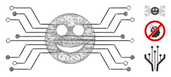 Happy smile circuit polygonal web mesh vector