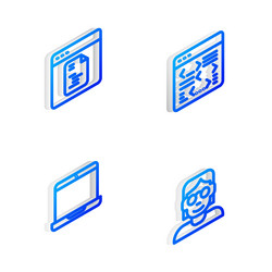 set isometric line software laptop and hacker vector image