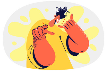 smiling man with call me gesture point at screen vector image