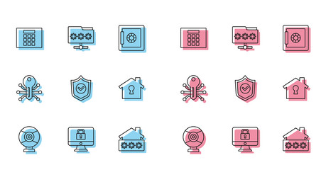 set line security camera lock on monitor vector image