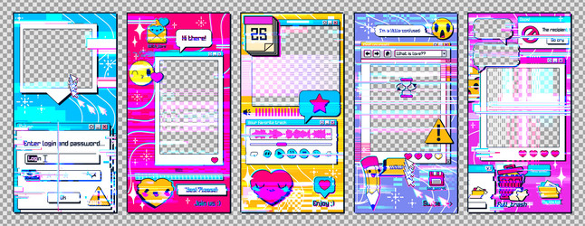set of retro gadget system error windows vector image