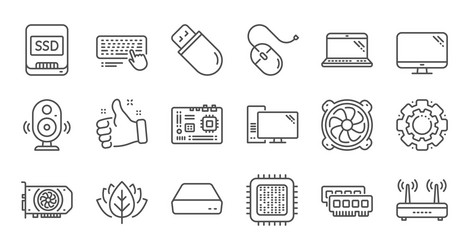 computer device line icons motherboard cpu vector